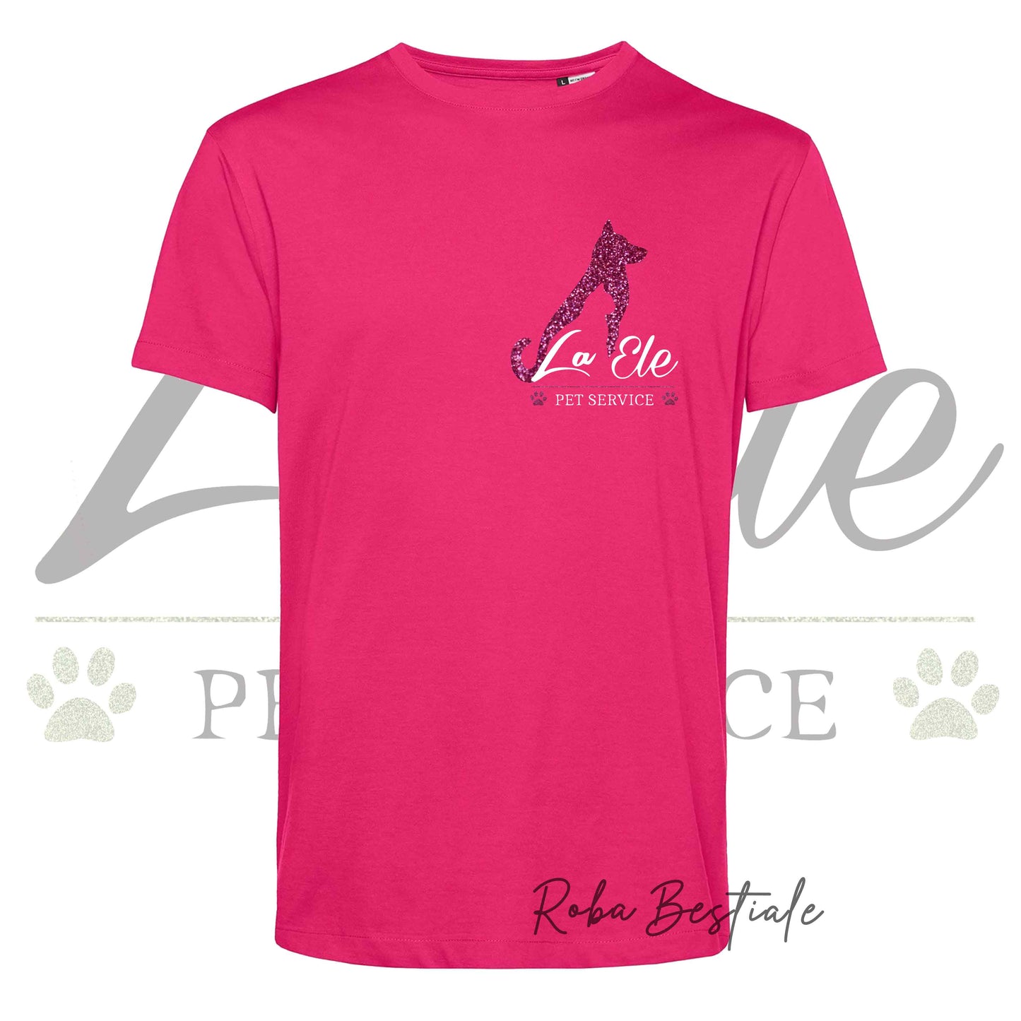 T-Shirt LA ELE - Pet Service - Logo GLITTER PINK - Da UOMO - 100% Cotone, IN TANTI COLORI! Dalla XS alla 5XL