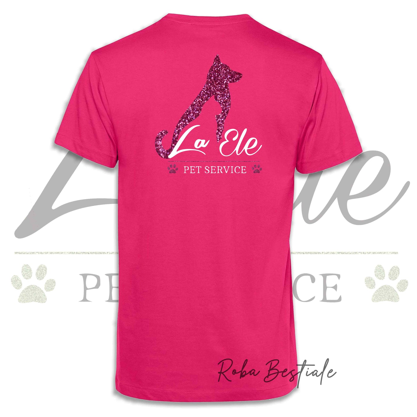 T-Shirt LA ELE - Pet Service - Logo GLITTER PINK - Da UOMO - 100% Cotone, IN TANTI COLORI! Dalla XS alla 5XL