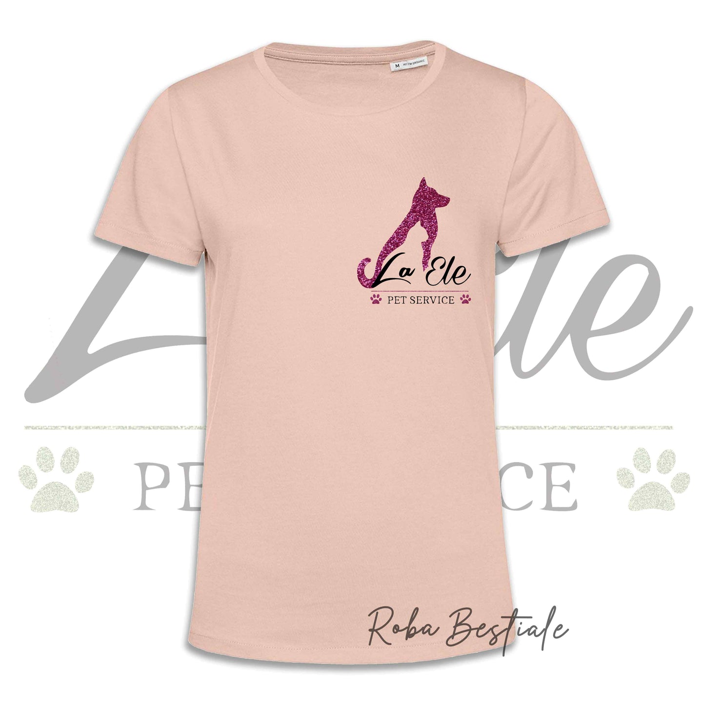 T-Shirt LA ELE - Pet Service - Logo GLITTER PINK - Da DONNA - 100% Cotone, IN TANTI COLORI! Dalla XS alla 3XL