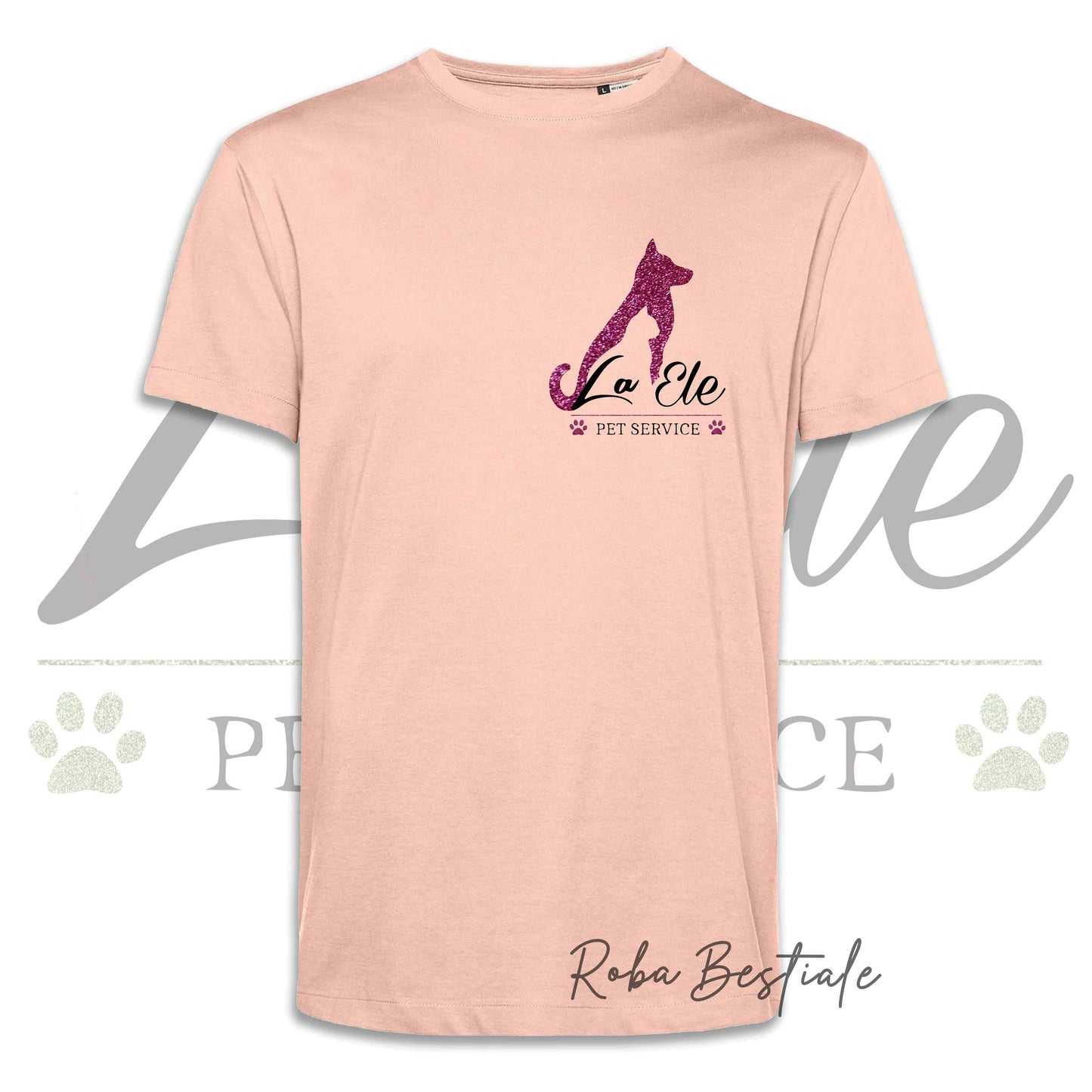 T-Shirt LA ELE - Pet Service - Logo GLITTER PINK - Da UOMO - 100% Cotone, IN TANTI COLORI! Dalla XS alla 5XL