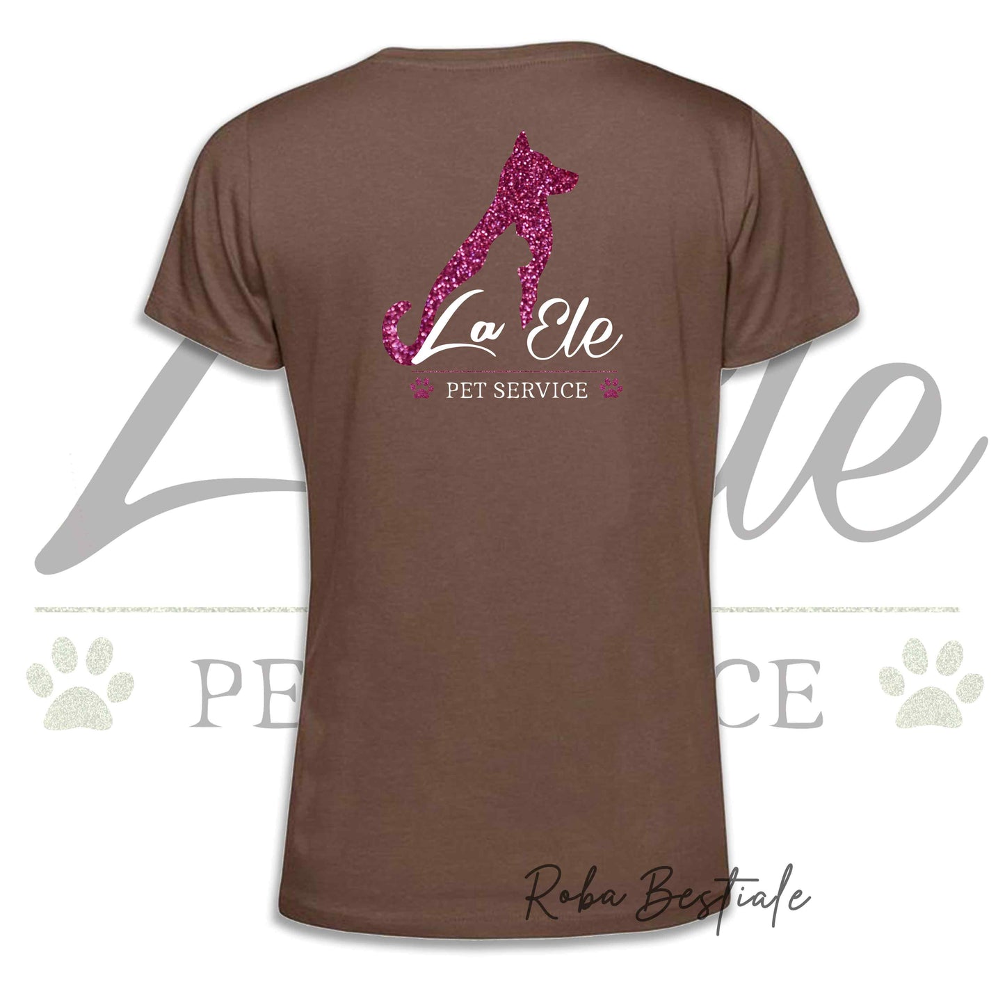 T-Shirt LA ELE - Pet Service - Logo GLITTER PINK - Da DONNA - 100% Cotone, IN TANTI COLORI! Dalla XS alla 3XL
