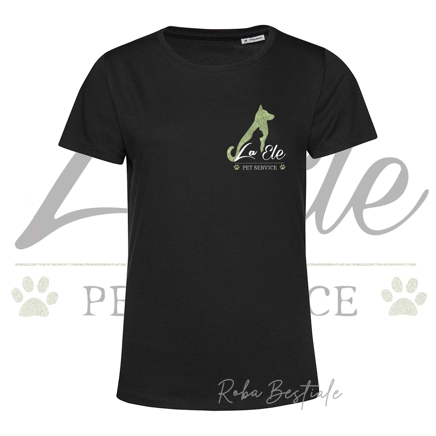 T-Shirt LA ELE - Pet Service - Logo GLITTER GREEN - 100% Cotone, NERA, BIANCA o GRIGIA, Uomo o Donna - dalla XS alla 5XL