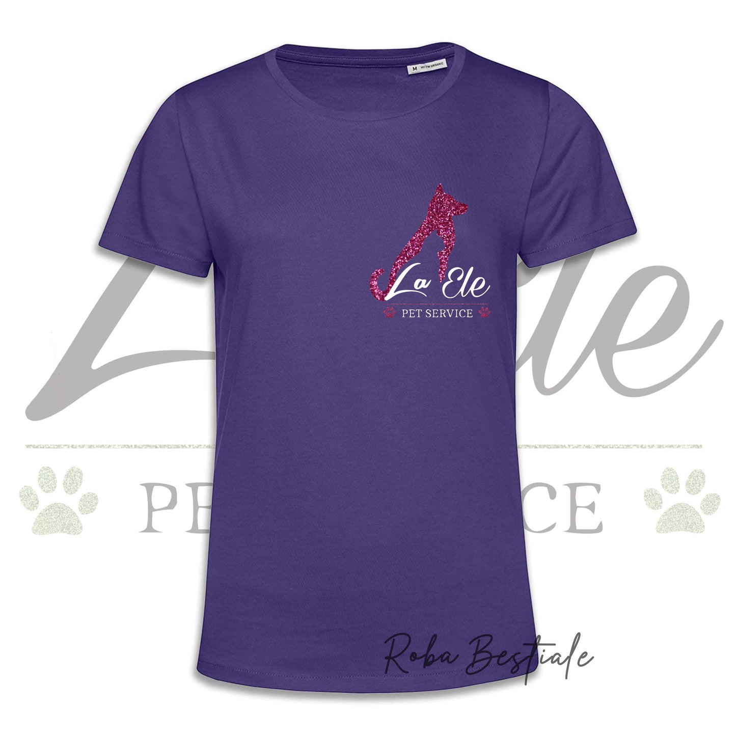 T-Shirt LA ELE - Pet Service - Logo GLITTER PINK - Da DONNA - 100% Cotone, IN TANTI COLORI! Dalla XS alla 3XL