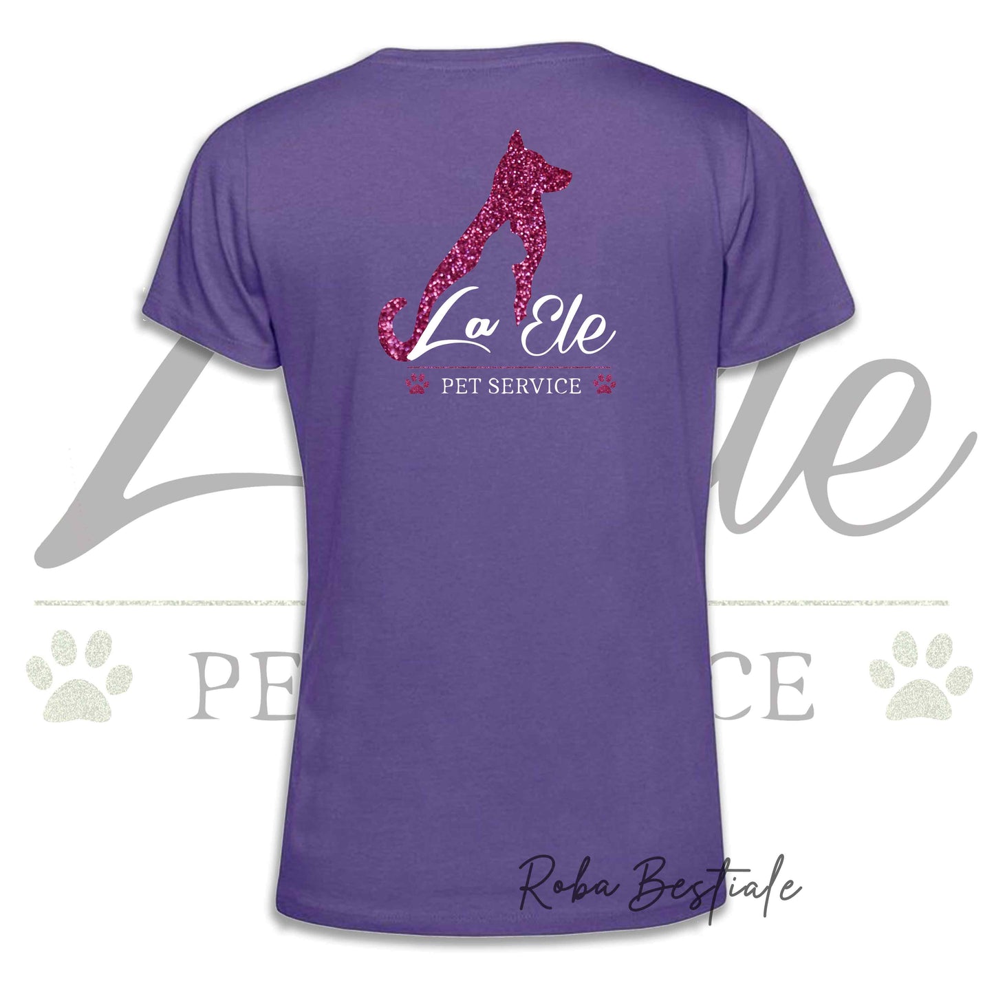 T-Shirt LA ELE - Pet Service - Logo GLITTER PINK - Da DONNA - 100% Cotone, IN TANTI COLORI! Dalla XS alla 3XL