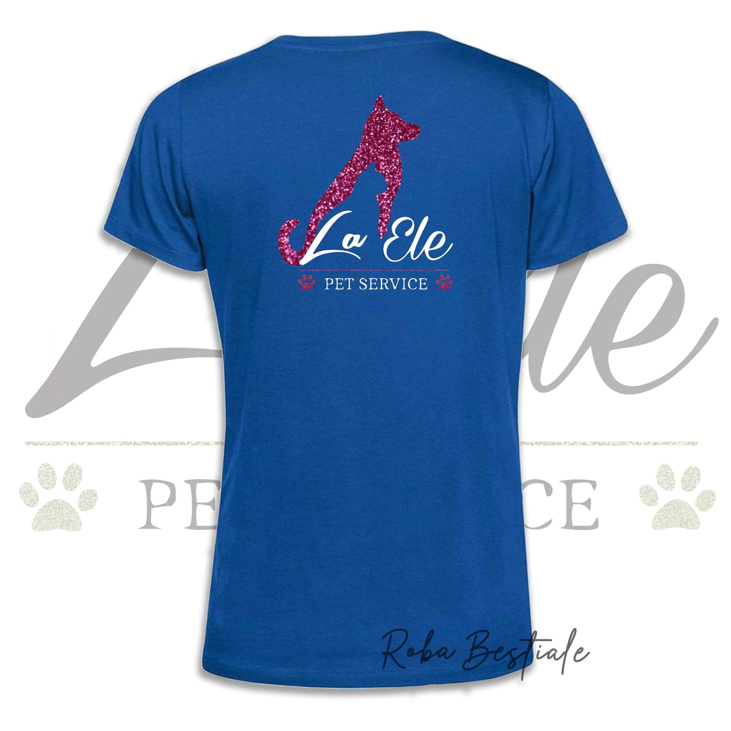 T-Shirt LA ELE - Pet Service - Logo GLITTER PINK - Da DONNA - 100% Cotone, IN TANTI COLORI! Dalla XS alla 3XL