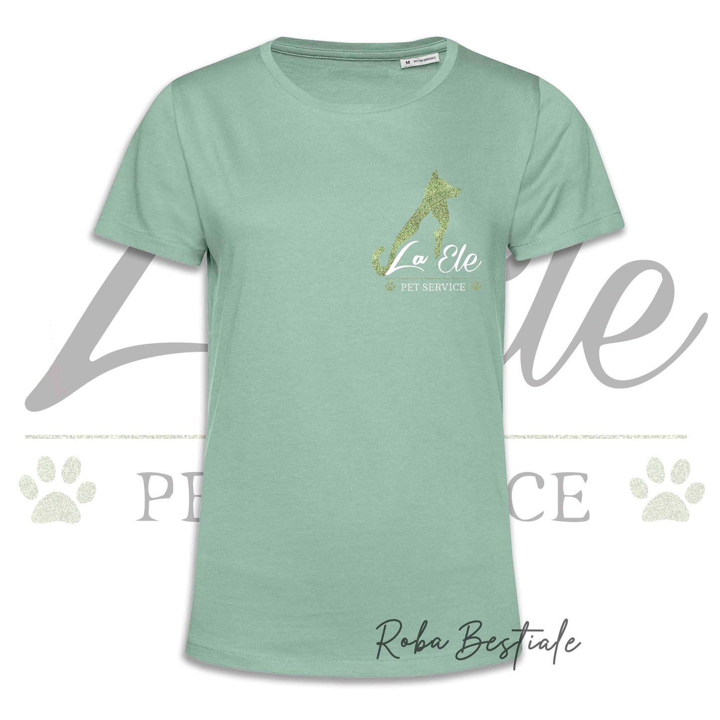 T-Shirt LA ELE - Pet Service - Logo GLITTER GREEN - Da DONNA - 100% Cotone, IN TANTI COLORI! Dalla XS alla 3XL