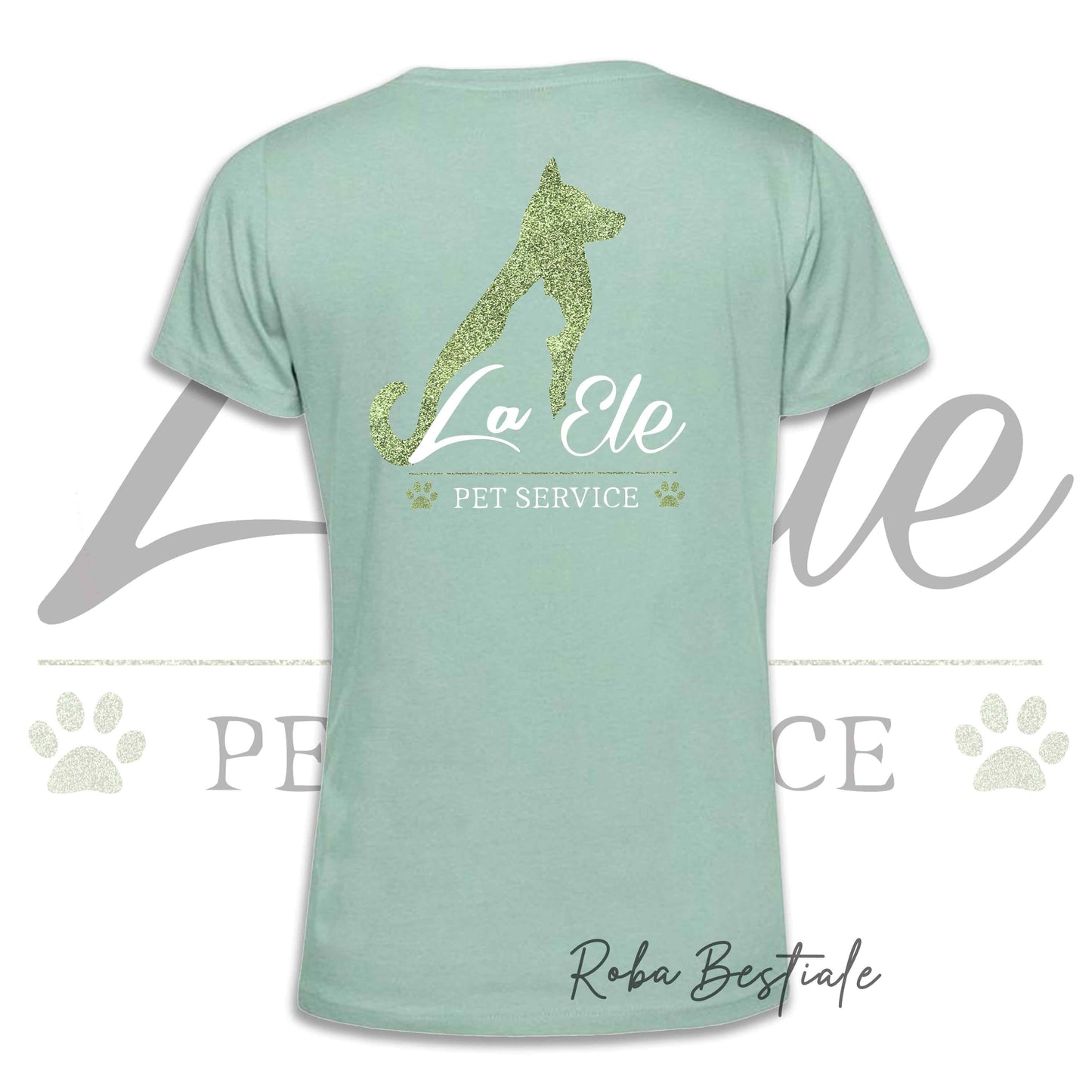T-Shirt LA ELE - Pet Service - Logo GLITTER GREEN - Da DONNA - 100% Cotone, IN TANTI COLORI! Dalla XS alla 3XL