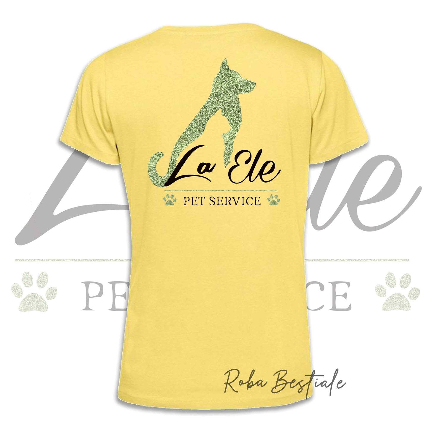 T-Shirt LA ELE - Pet Service - Logo GLITTER GREEN - Da DONNA - 100% Cotone, IN TANTI COLORI! Dalla XS alla 3XL