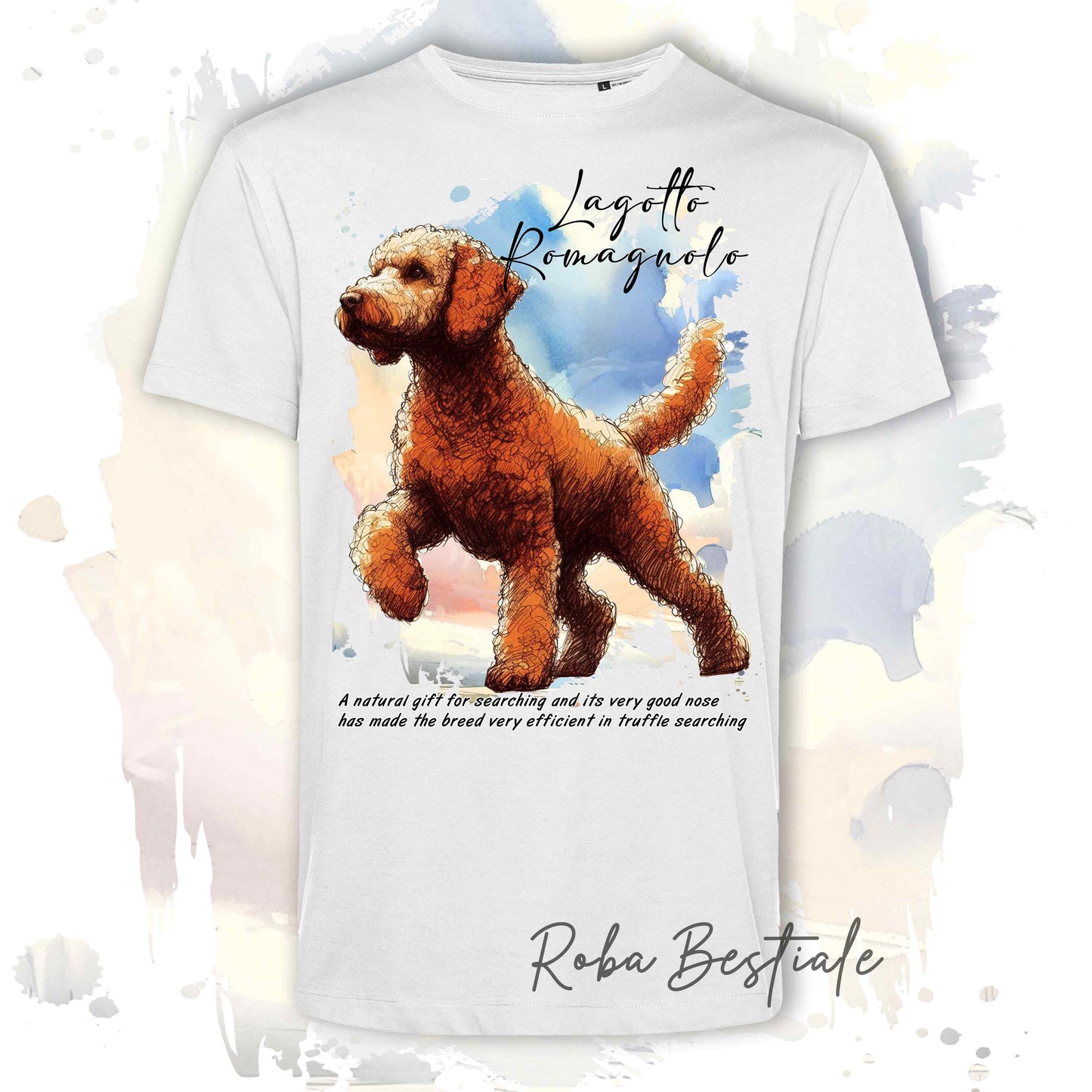 T-Shirt BEHAVIOR - LAGOTTO ROMAGNOLO Arancio - Standard FCI - 100% Cotone, Bianca, Uomo o Donna - dalla XS alla 5XL