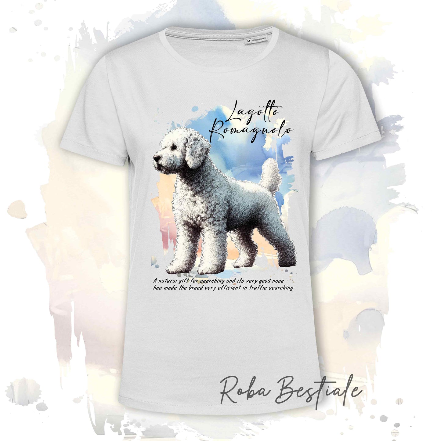 T-Shirt BEHAVIOR - LAGOTTO ROMAGNOLO Bianco Sporco - Standard FCI - 100% Cotone, Bianca, Uomo o Donna - dalla XS alla 5XL