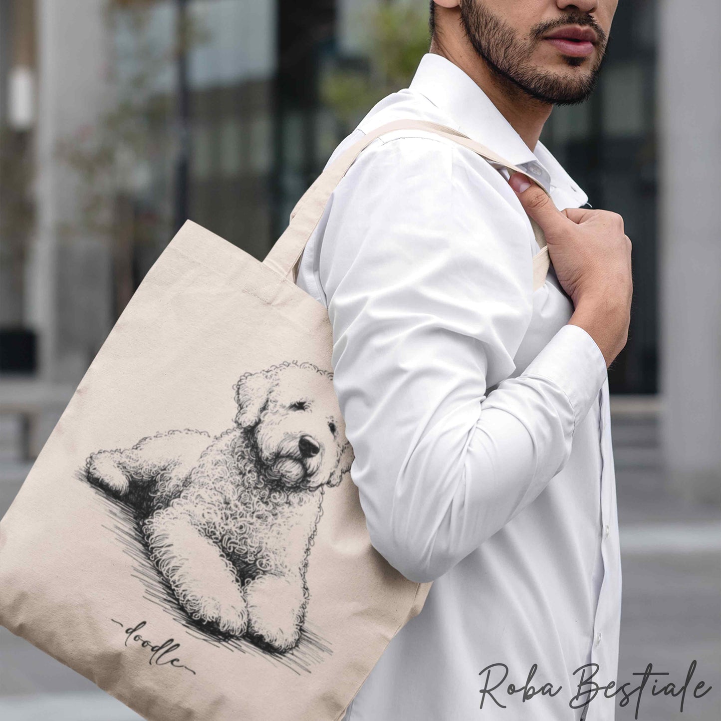 Tote Bag DOODLE Elegance - LAGOTTO ROMAGNOLO di diversi colori - 100% Cotone - Bianca o Beige