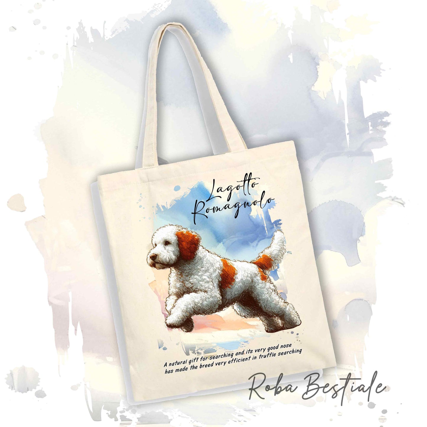 Shopper BEHAVIOR - LAGOTTO ROMAGNOLO Bianco e Arancio - Standard FCI - 100% Cotone - Bianca o Beige