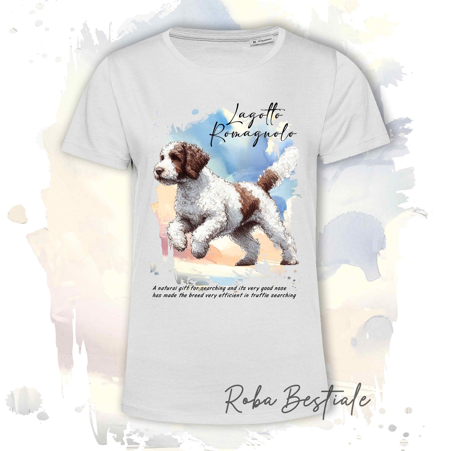 T-Shirt BEHAVIOR - LAGOTTO ROMAGNOLO Bianco e Marrone - Standard FCI - 100% Cotone, Bianca, Uomo o Donna - dalla XS alla 5XL