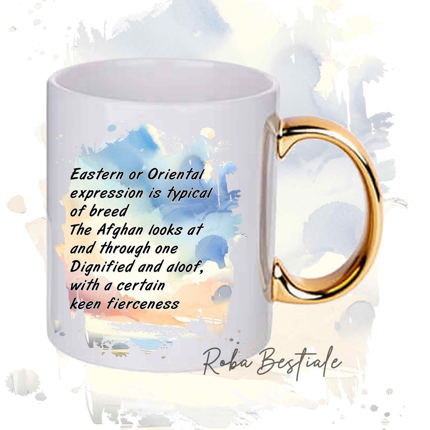 Tazza BEHAVIOR - LEVRIERO AFGANO Crema - Standard FCI - In Ceramica, con manico dorato - 330 ml