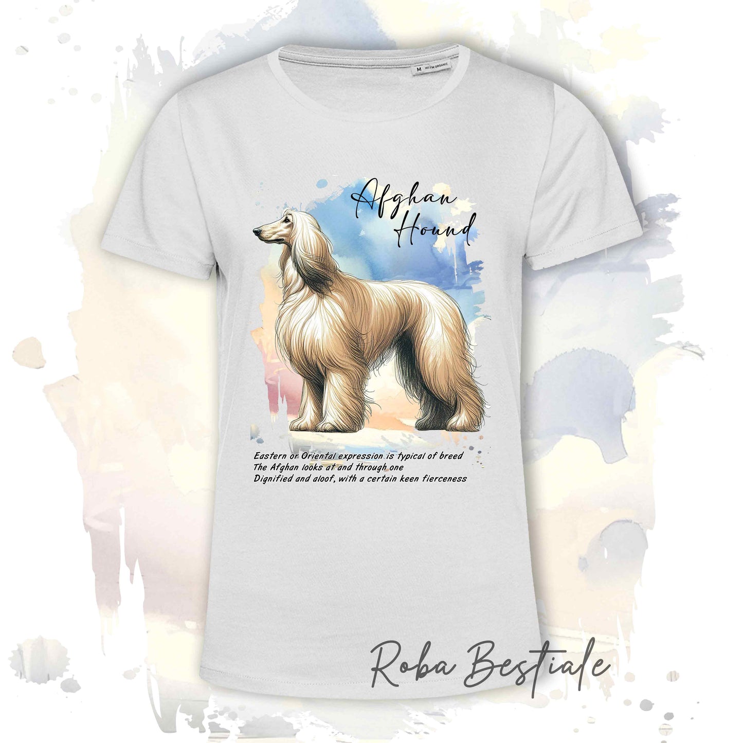 T-Shirt BEHAVIOR - LEVRIERO AFGANO Crema - Standard FCI - 100% Cotone, Bianca, Uomo o Donna - dalla XS alla 5XL