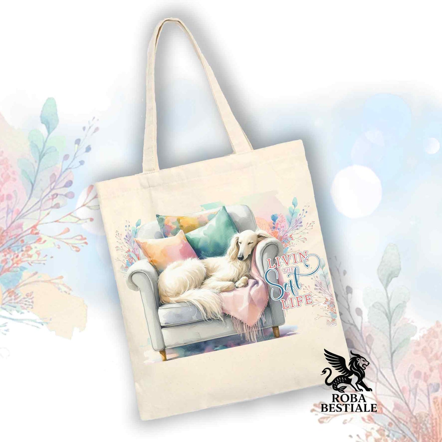 Tote Bag SOFT LIFE - LEVRIERO AFGANO Crema - 100% Cotone - Bianca o Beige