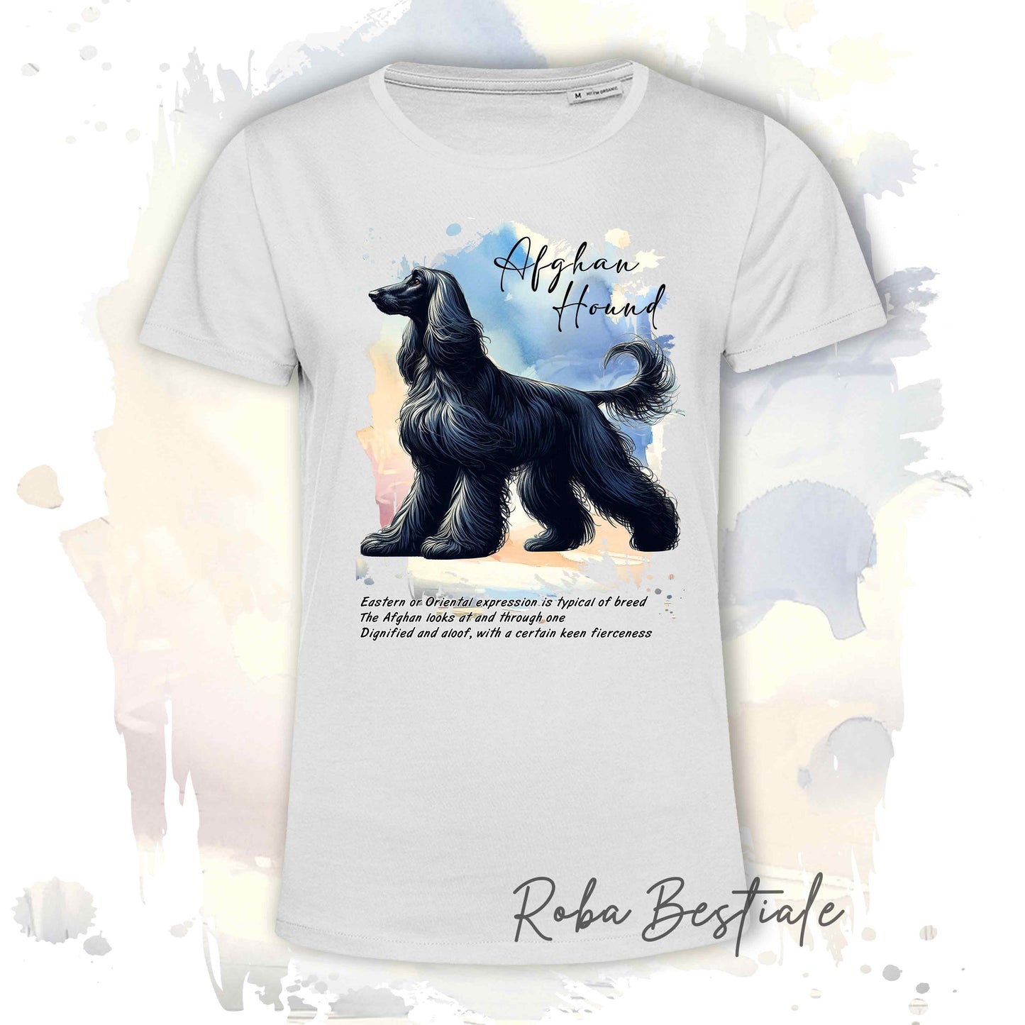 T-Shirt BEHAVIOR - LEVRIERO AFGANO Nero - Standard FCI - 100% Cotone, Bianca, Uomo o Donna - dalla XS alla 5XL