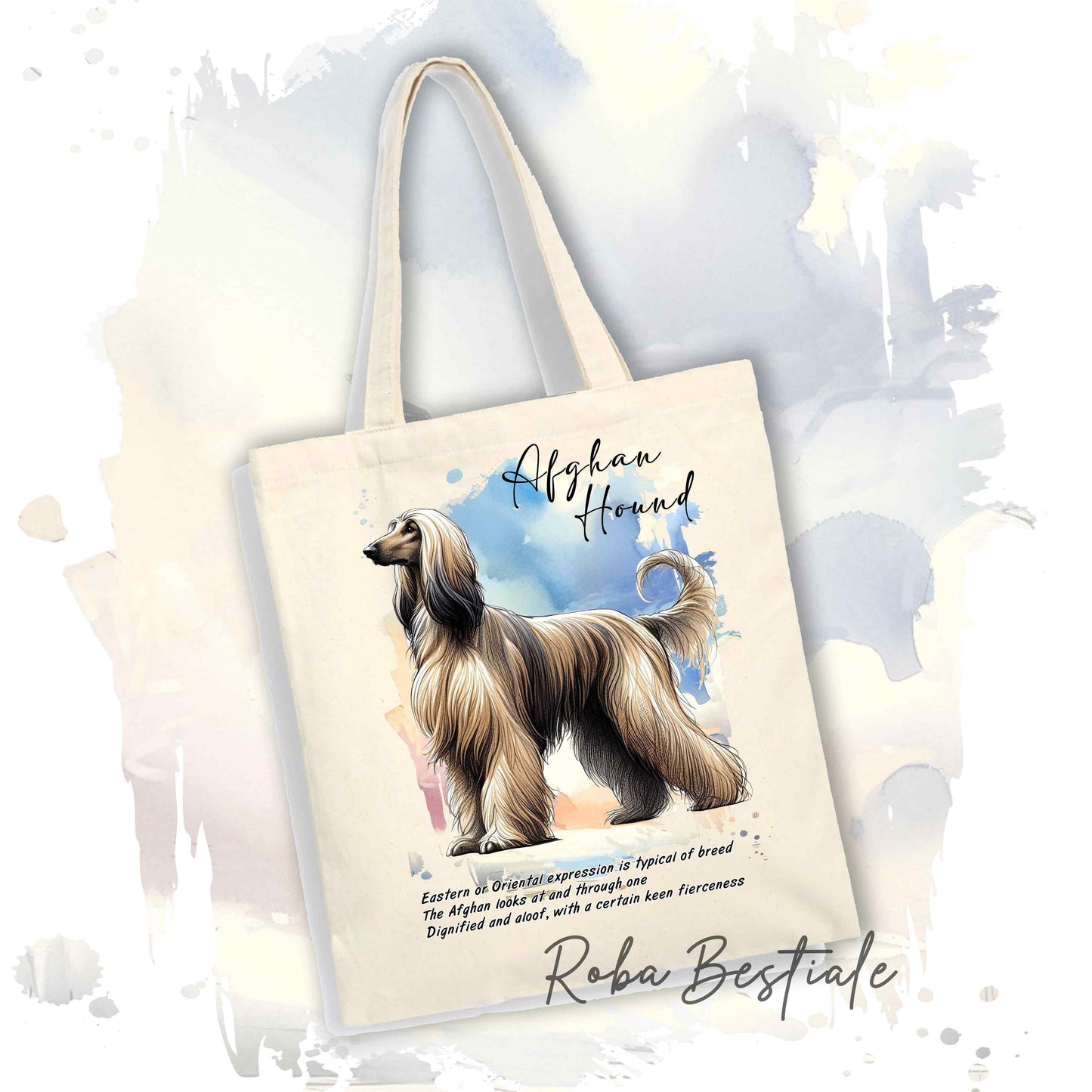 Tote Bag BEHAVIOR - LEVRIERO AFGANO Zibellino - Standard FCI - 100% Cotone - Bianca o Beige