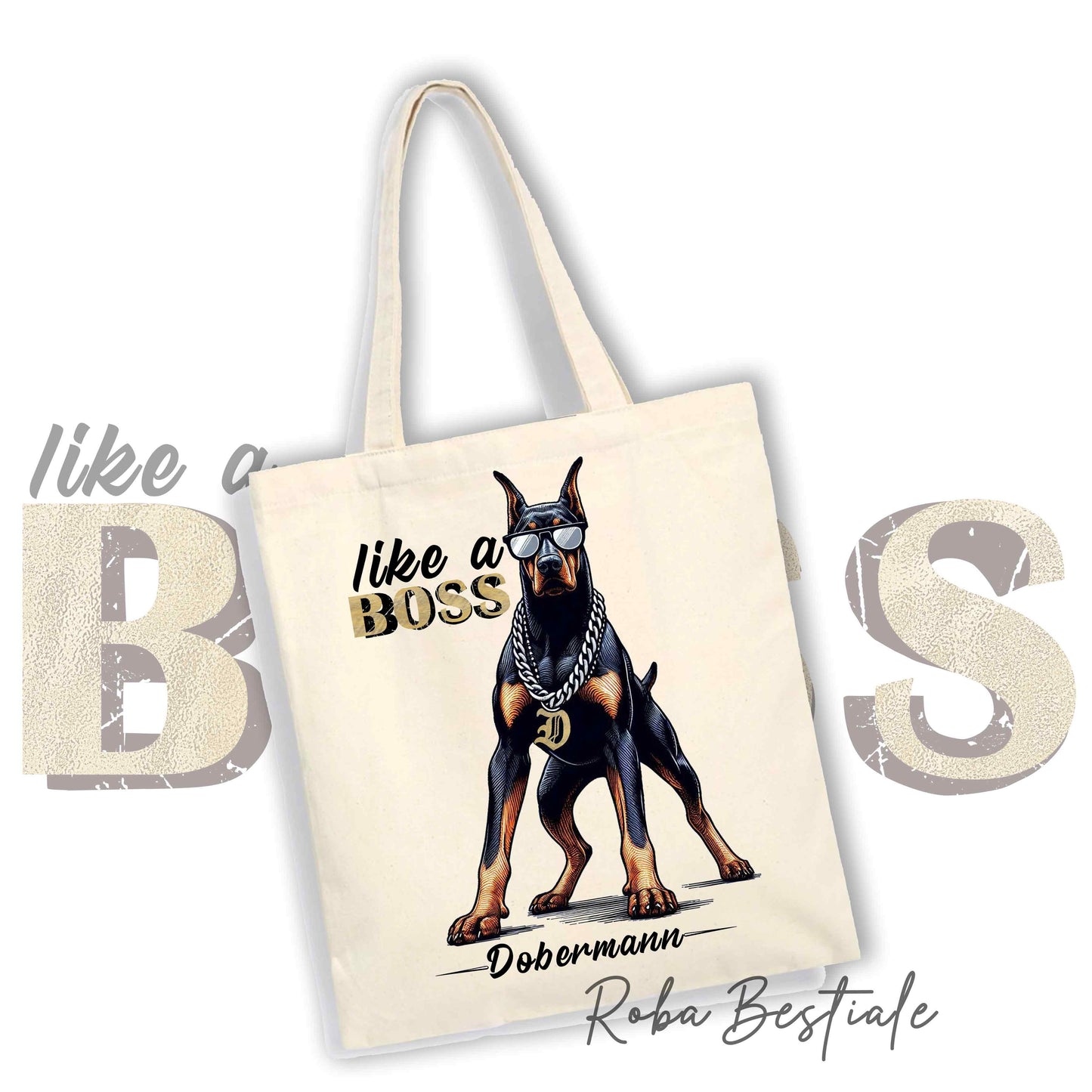 Shopper LIKE A BOSS - DOBERMANN - 100% Cotone - Manici lunghi - Disponibile in diversi colori