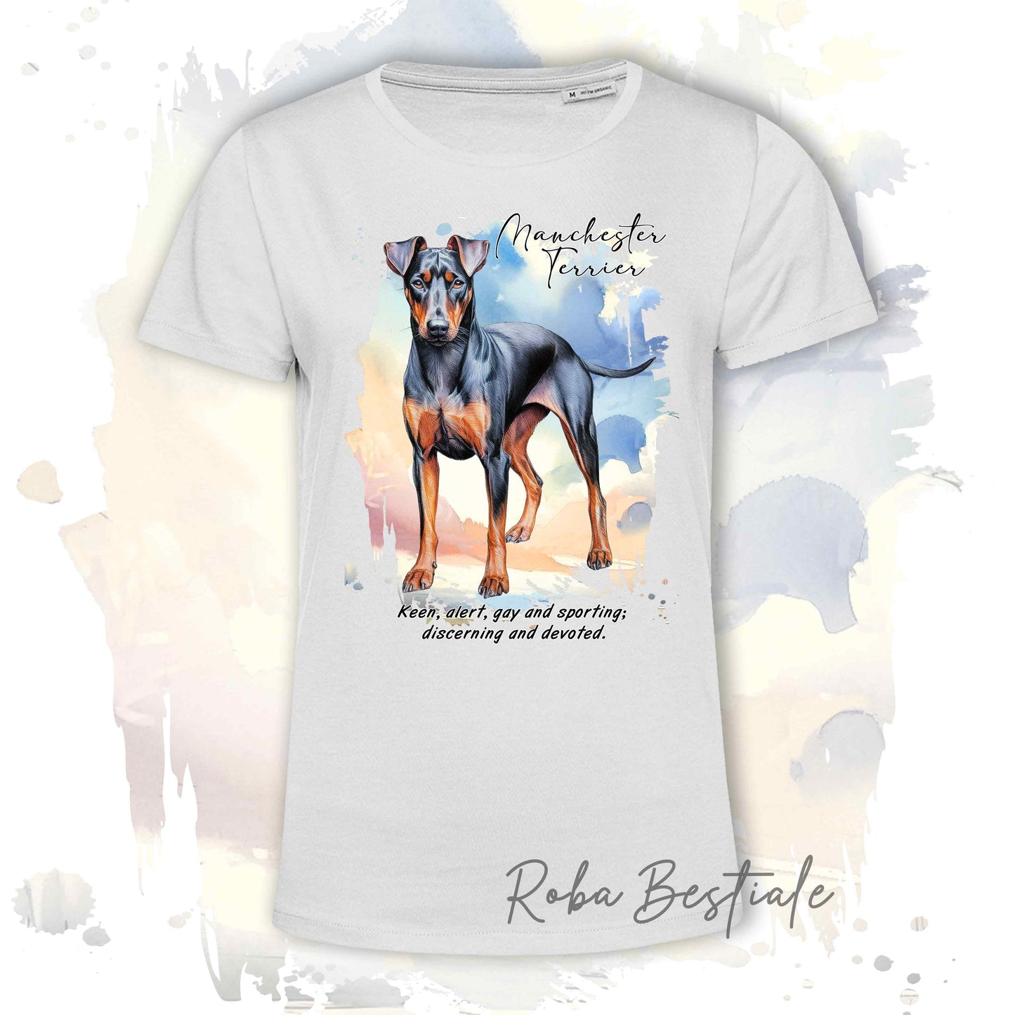 T-Shirt BEHAVIOR - MANCHESTER TERRIER - Standard FCI - 100% Cotone, Bianca, Uomo o Donna - dalla XS alla 5XL
