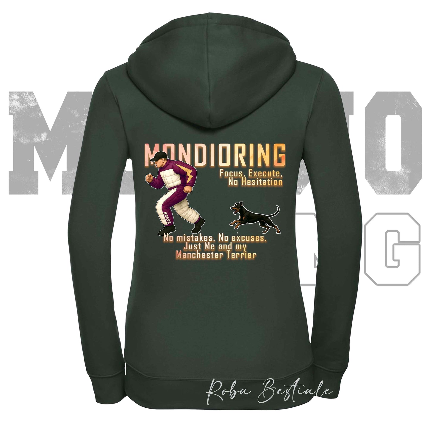 Felpa MONDIORING Chase! - MANCHESTER TERRIER - Cappuccio e Zip, Uomo o Donna, in tanti colori - dalla XS alla 5XL
