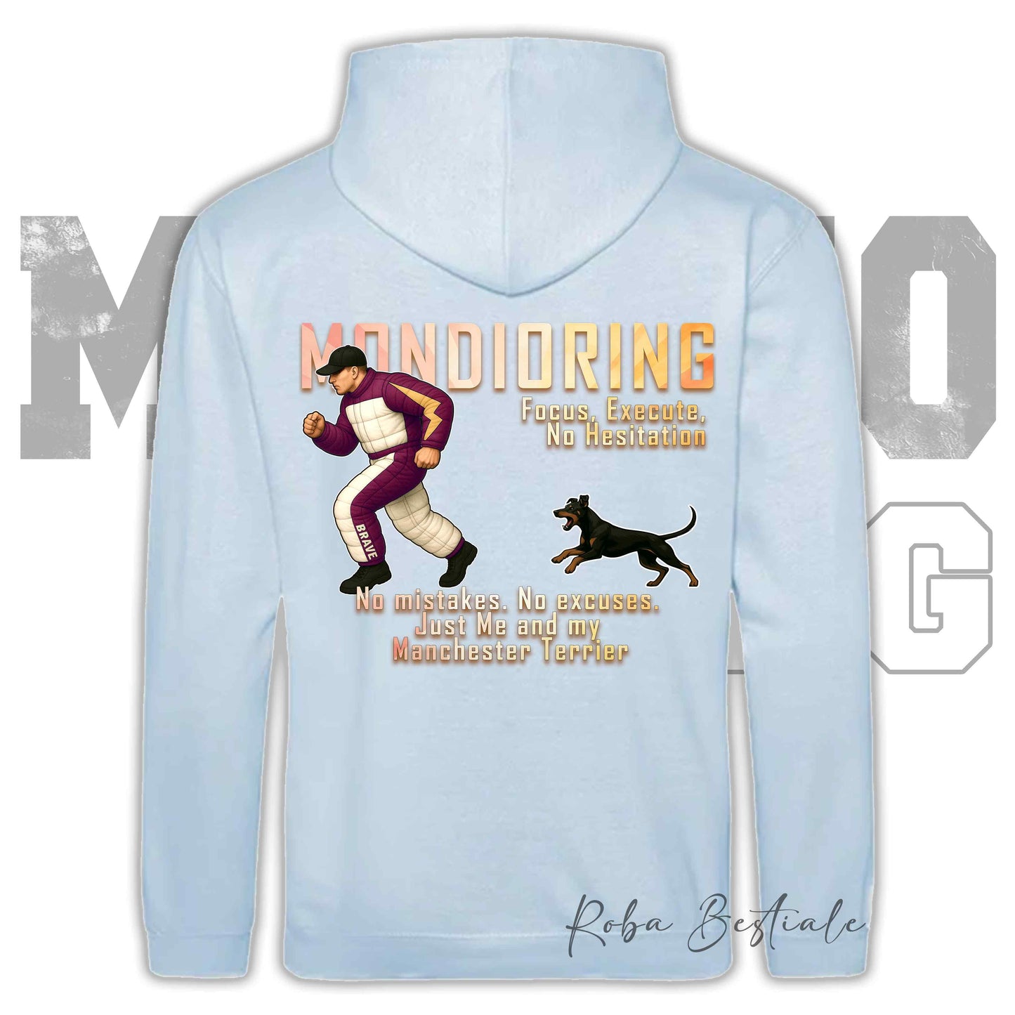 Felpa MONDIORING Chase! - MANCHESTER TERRIER - Cappuccio e Tasconi, Unisex, in tanti colori - dalla XS alla 5XL