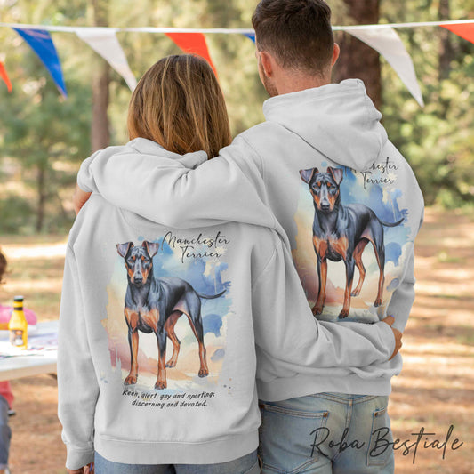 Felpa Invernale BEHAVIOR - MANCHESTER TERRIER - Standard FCI - Con Cappuccio, Unisex - Grigia - dalla XS alla 3XL