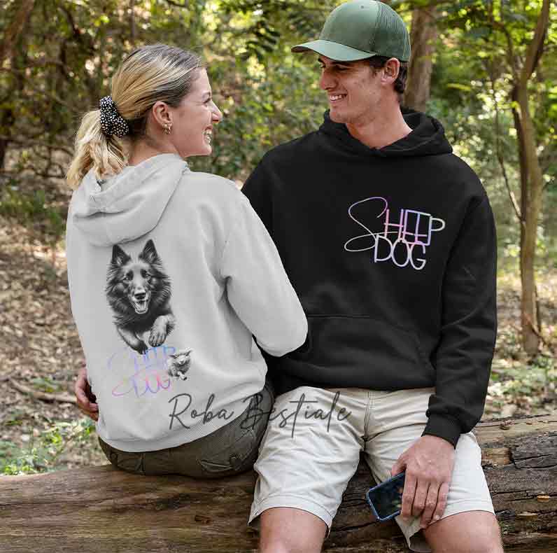 Felpa FLASHY SHEEPDOG - PASTORE BELGA GROENENDAEL - Unisex - Nera o Grigia - dalla XS alla 3XL - Scritta Olografica Cangiante!