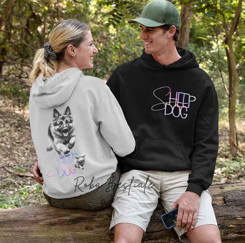 Felpa FLASHY SHEEPDOG - PASTORE TEDESCO - Unisex - Nera o Grigia - dalla XS alla 3XL - Scritta Olografica Cangiante!