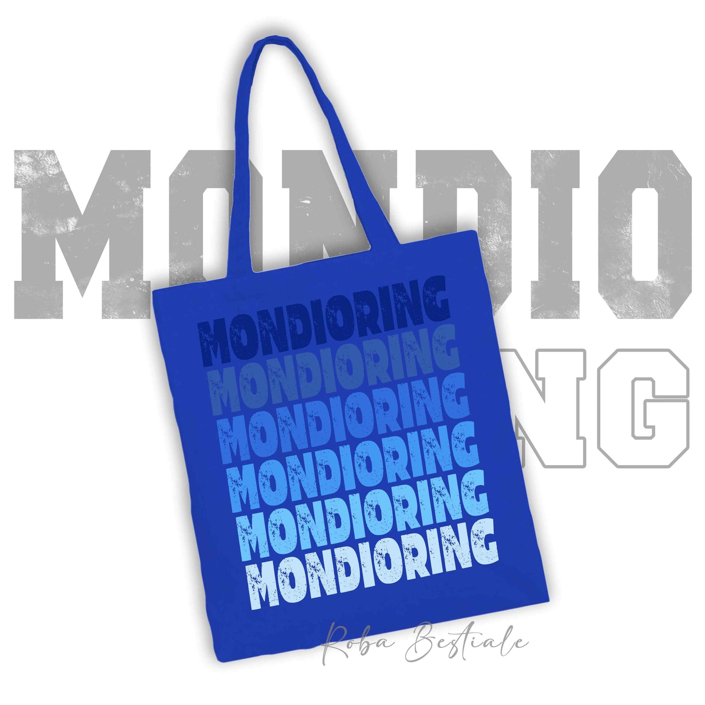 Shopper MONDIORING - SCRITTE - BLUE ROYAL, Stampa disponibile in diversi colori! 100% Cotone