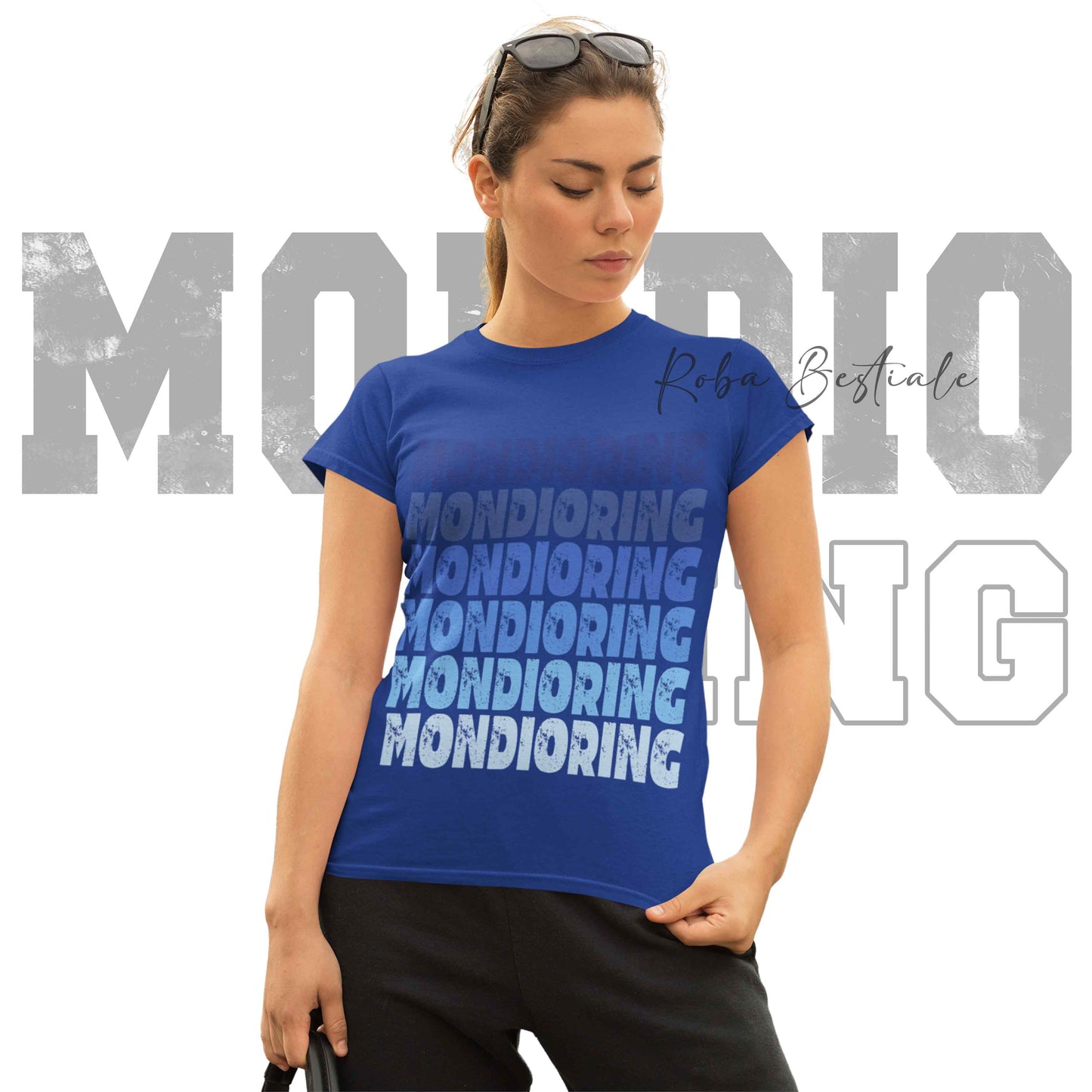T-Shirt MONDIORING - SCRITTE - BLUE ROYAL, Stampe in tanti colori! Uomo o Donna - Dalla XS alla 5XL