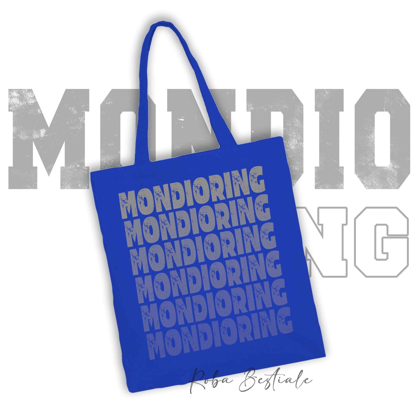 Shopper MONDIORING - SCRITTE - BLUE ROYAL, Stampa disponibile in diversi colori! 100% Cotone