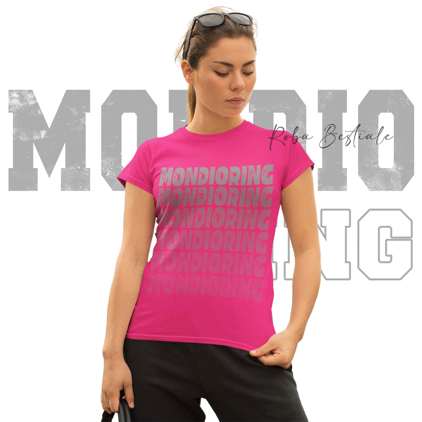 T-Shirt MONDIORING - SCRITTE - MAGENTA, Stampe in tanti colori! Uomo o Donna - Dalla XS alla 5XL