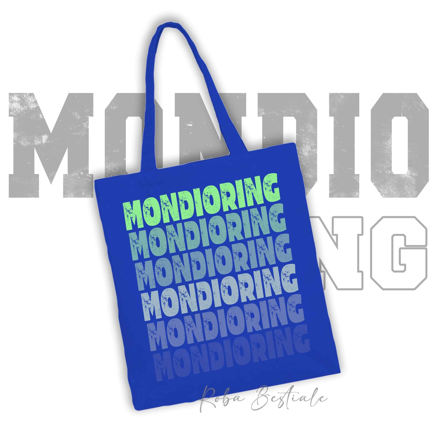 Shopper MONDIORING - SCRITTE - BLUE ROYAL, Stampa disponibile in diversi colori! 100% Cotone