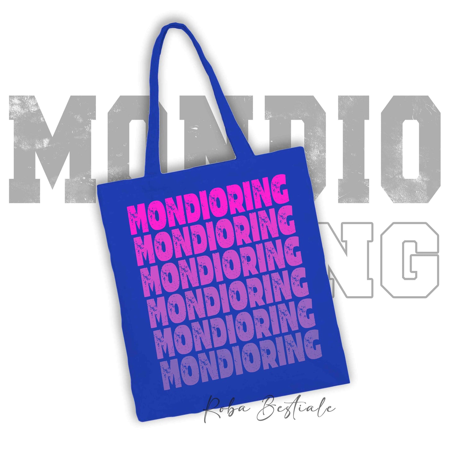 Shopper MONDIORING - SCRITTE - BLUE ROYAL, Stampa disponibile in diversi colori! 100% Cotone