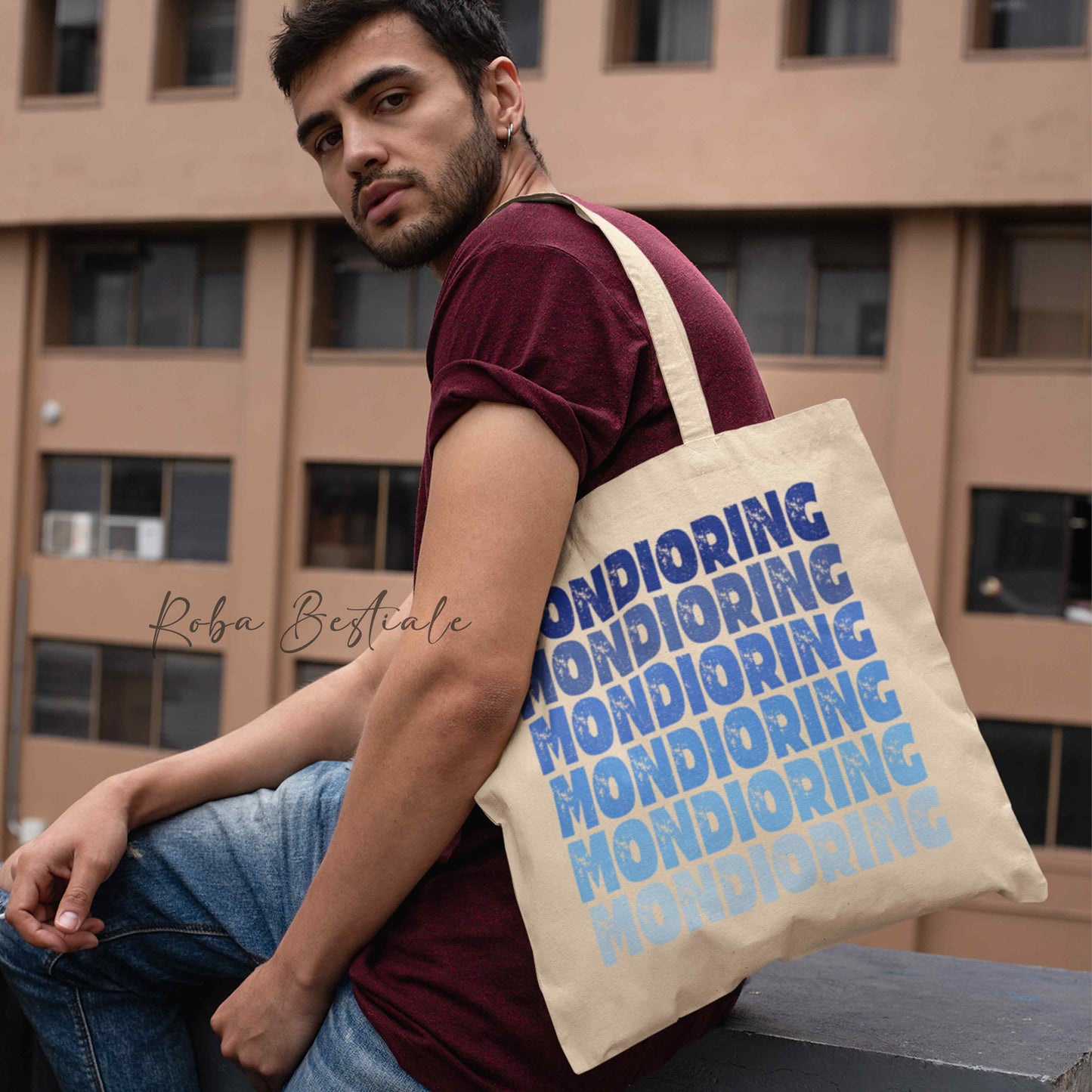 Shopper MONDIORING - SCRITTE - OFF WHITE, Stampa disponibile in diversi colori! 100% Cotone