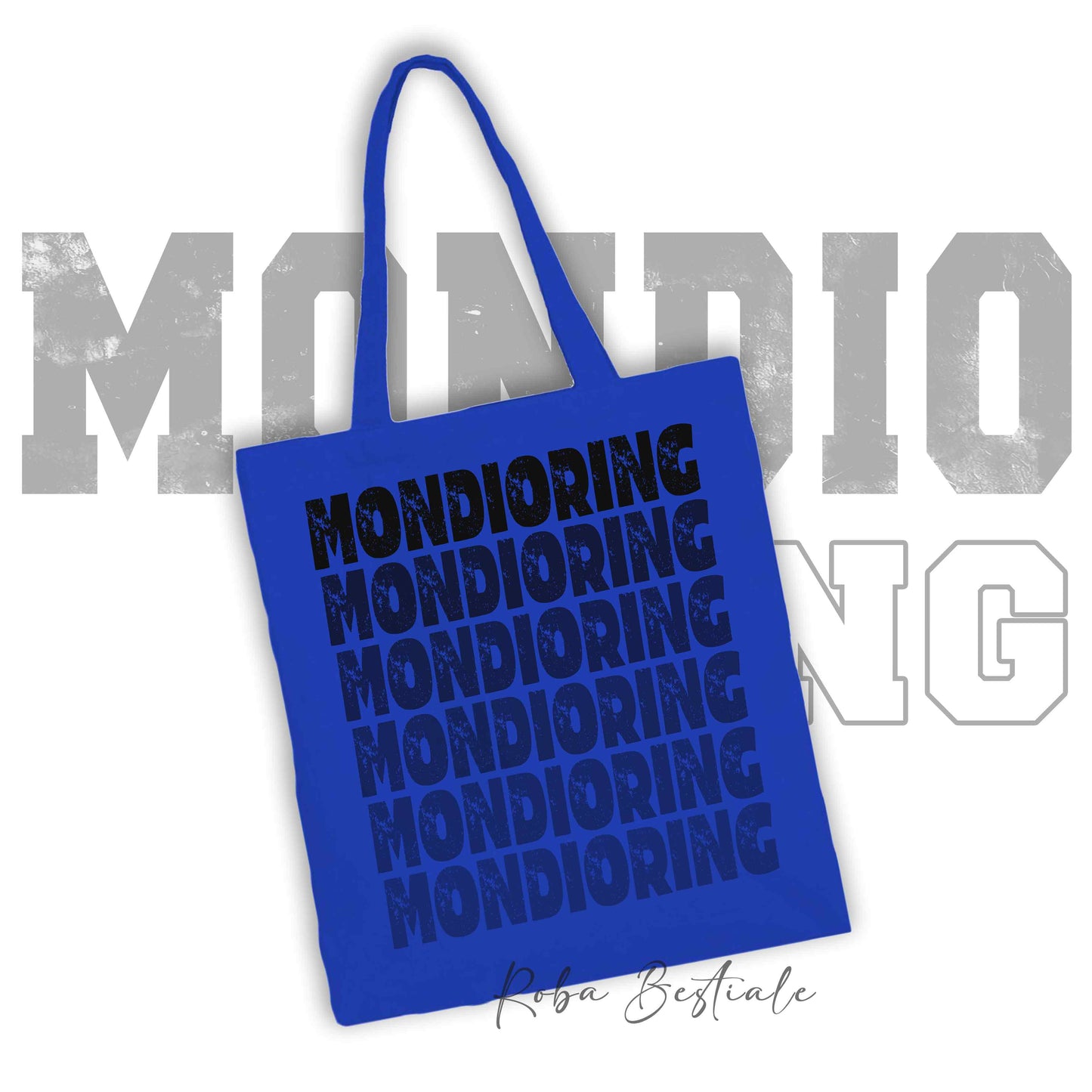 Shopper MONDIORING - SCRITTE - BLUE ROYAL, Stampa disponibile in diversi colori! 100% Cotone
