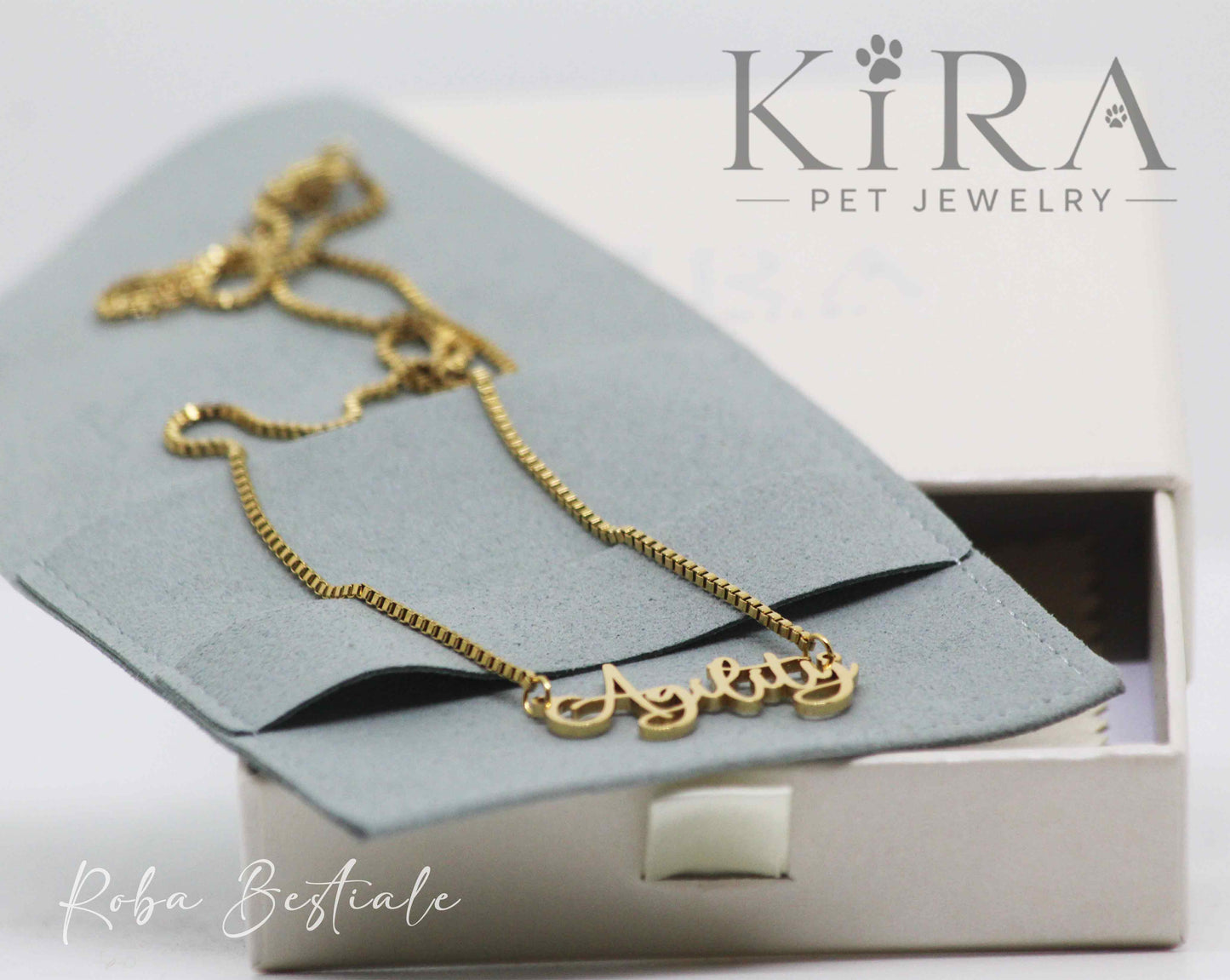 Collana KIRA PET JEWERLY - AGILITY - In Acciaio Inox color ORO - Con catenella a maglia fitta