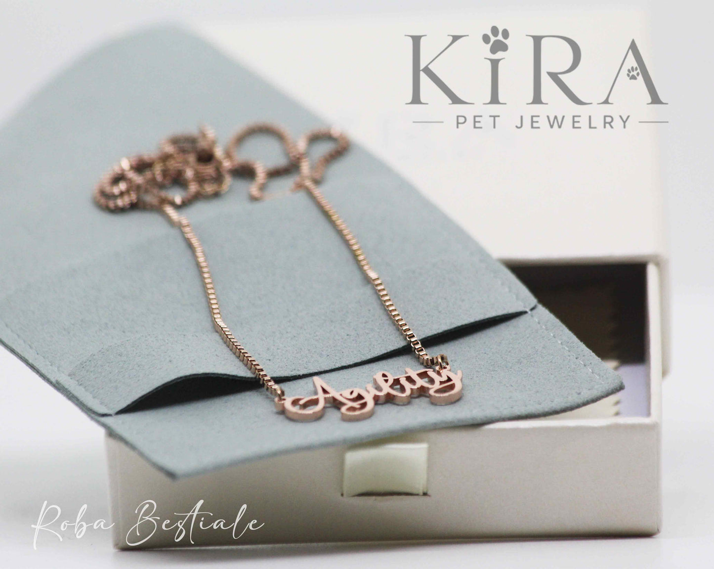 Collana KIRA PET JEWERLY - AGILITY - In Acciaio Inox colore ROSE GOLD - Con catenella a maglia fitta