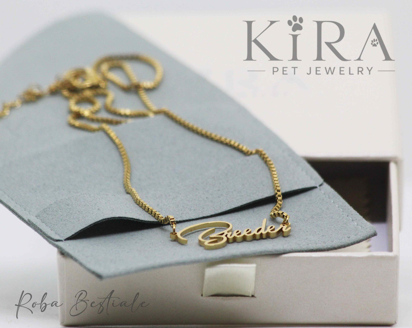 Collana KIRA PET JEWERLY - BREEDER - In Acciaio Inox color ORO - Con catenella a maglia fitta