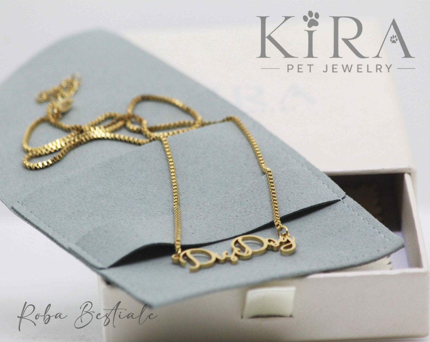 Collana KIRA PET JEWERLY - DISC DOG - In Acciaio Inox color ORO - Con catenella a maglia fitta