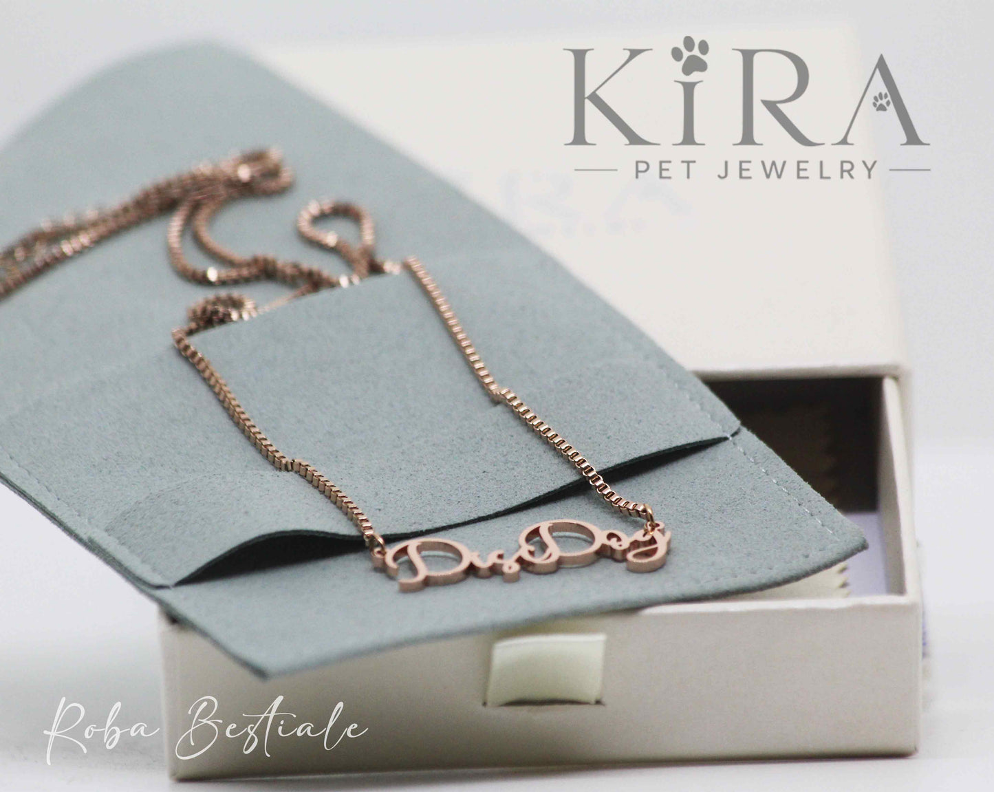 Collana KIRA PET JEWERLY - DISC DOG - In Acciaio Inox colore ROSE GOLD - Con catenella a maglia fitta