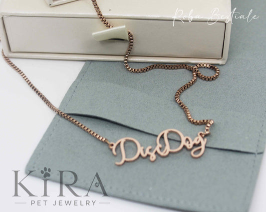 Collana KIRA PET JEWERLY - DISC DOG - In Acciaio Inox colore ROSE GOLD - Con catenella a maglia fitta
