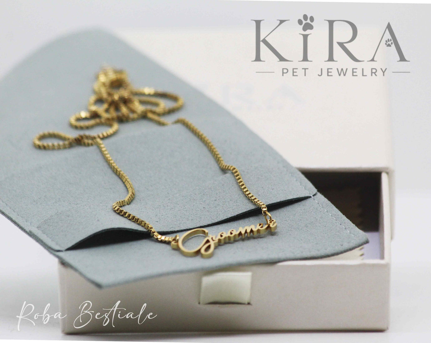 Collana KIRA PET JEWERLY - GROOMER - In Acciaio Inox color ORO - Con catenella a maglia fitta