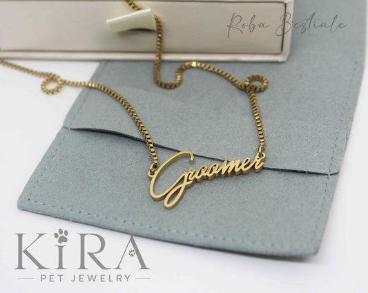 Collana KIRA PET JEWERLY - GROOMER - In Acciaio Inox color ORO - Con catenella a maglia fitta
