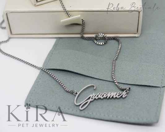 Collana KIRA PET JEWERLY - GROOMER - In Acciaio Inox color SILVER - Con catenella a maglia fitta