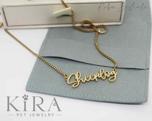 Collana KIRA PET JEWERLY - SHEEPDOG - In Acciaio Inox color ORO - Con catenella a maglia fitta