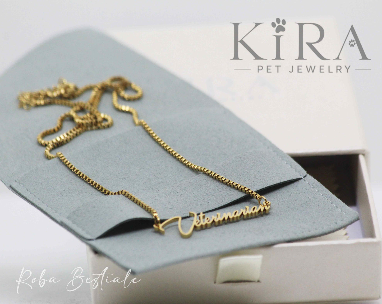 Collana KIRA PET JEWERLY - VETERINARIAN - In Acciaio Inox color ORO - Con catenella a maglia fitta
