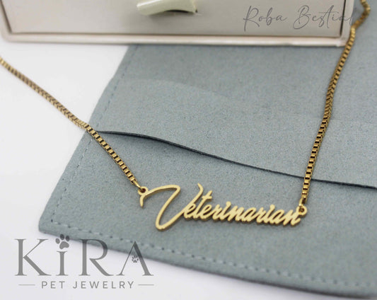 Collana KIRA PET JEWERLY - VETERINARIAN - In Acciaio Inox color ORO - Con catenella a maglia fitta