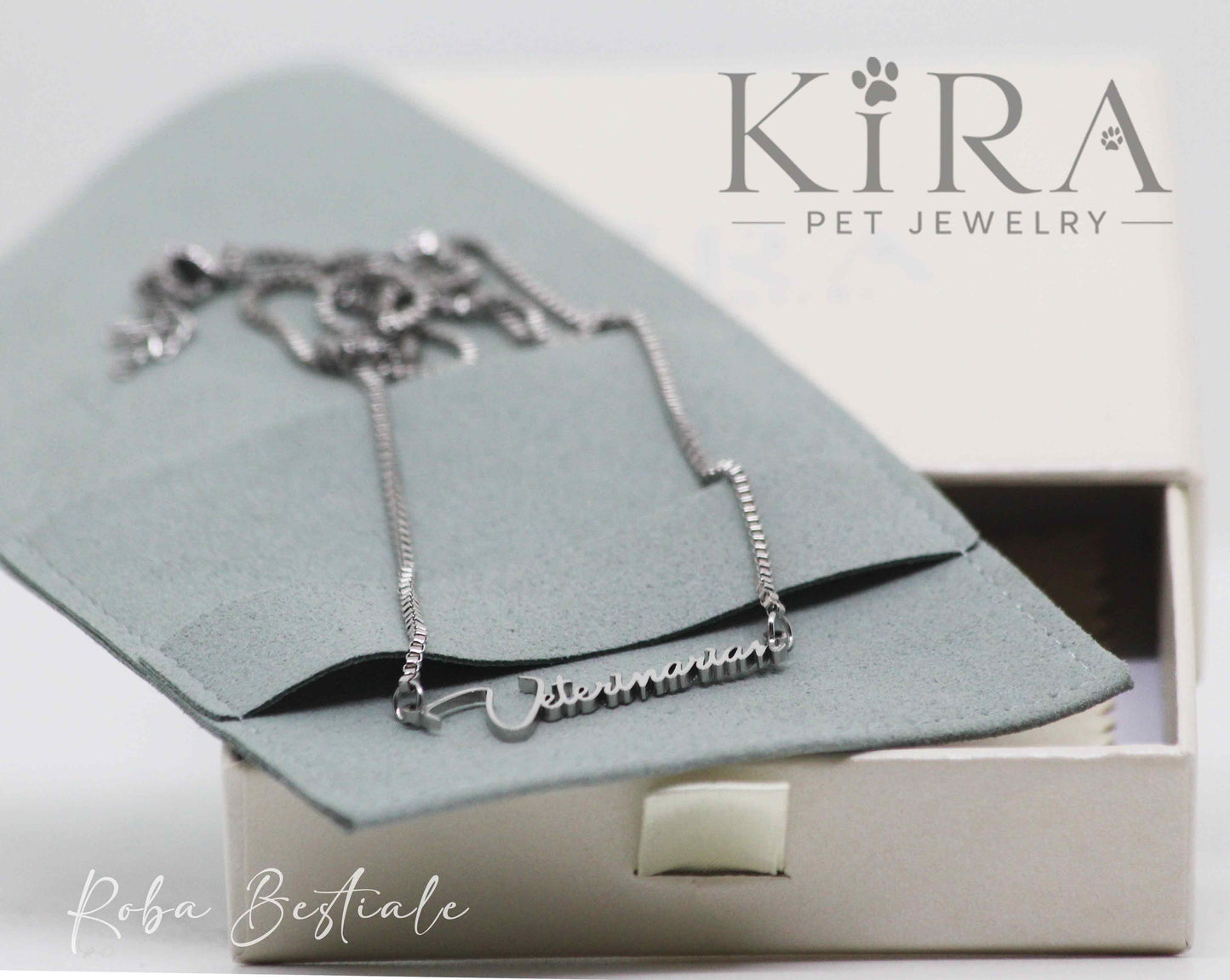 Collana KIRA PET JEWERLY - VETERINARIAN - In Acciaio Inox color SILVER - Con catenella a maglia fitta
